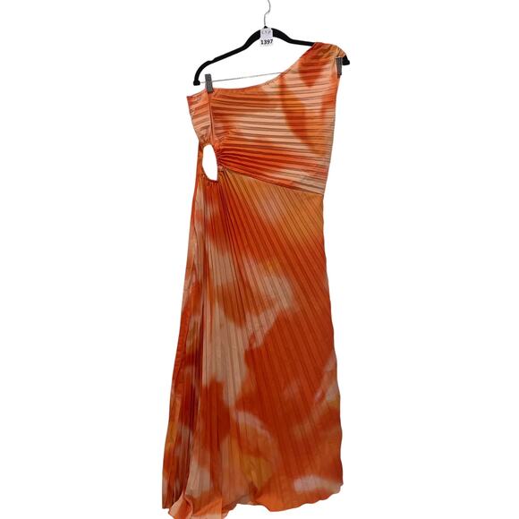 One Shoulder Dress, Maxi, Asymmetrical Neckline, Shein, L, Orange White - Picture 5 of 6